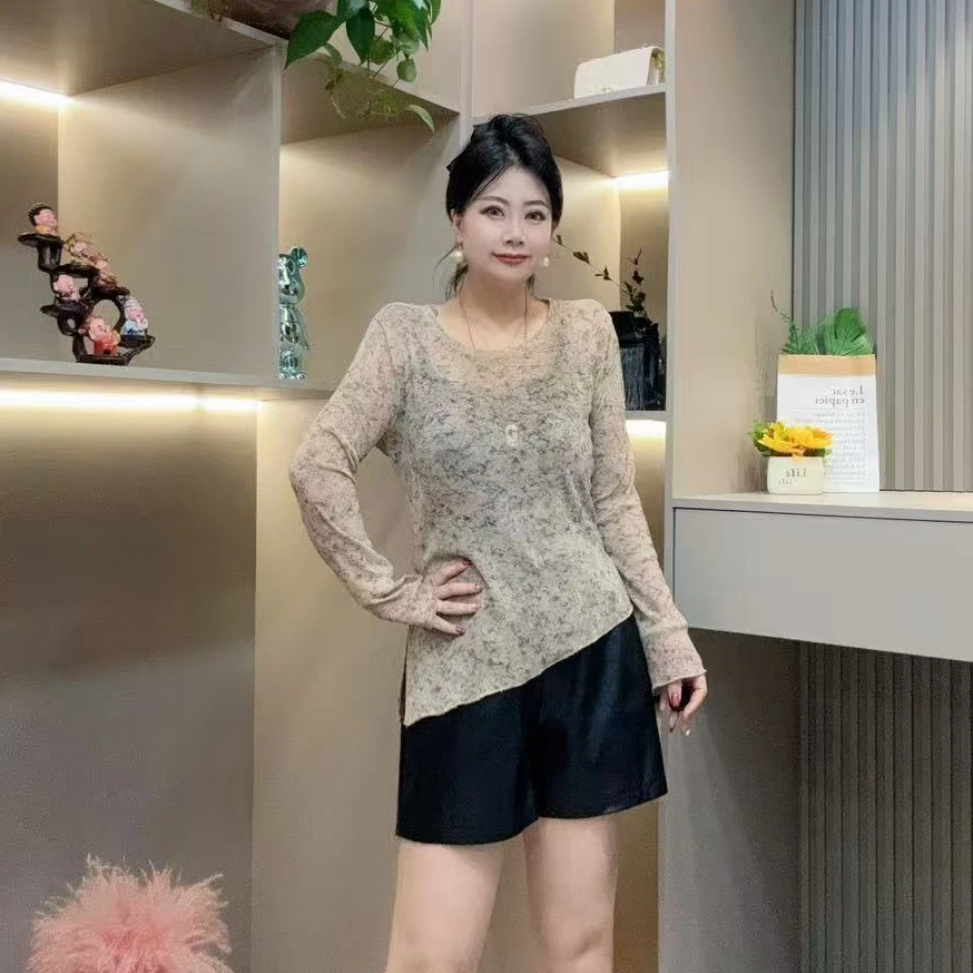 秋季上衣-双 7107秋季时尚大码宽松纯欲辣妹风印染微喇袖显瘦上衣