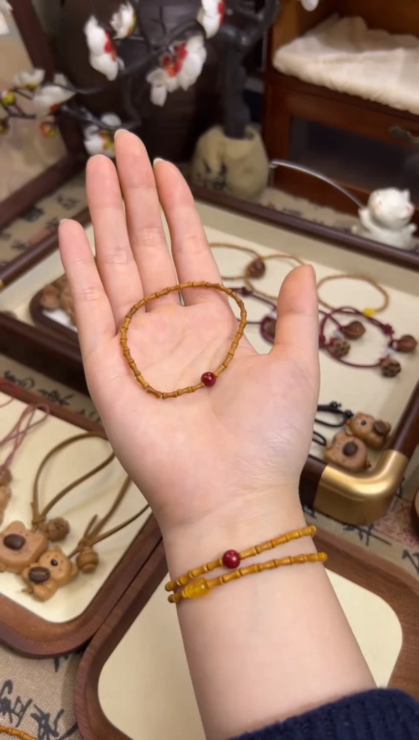 手串桃核【桃缘行】竹节「红色莎莎」桃核辟、挡、驱、护 备注手围