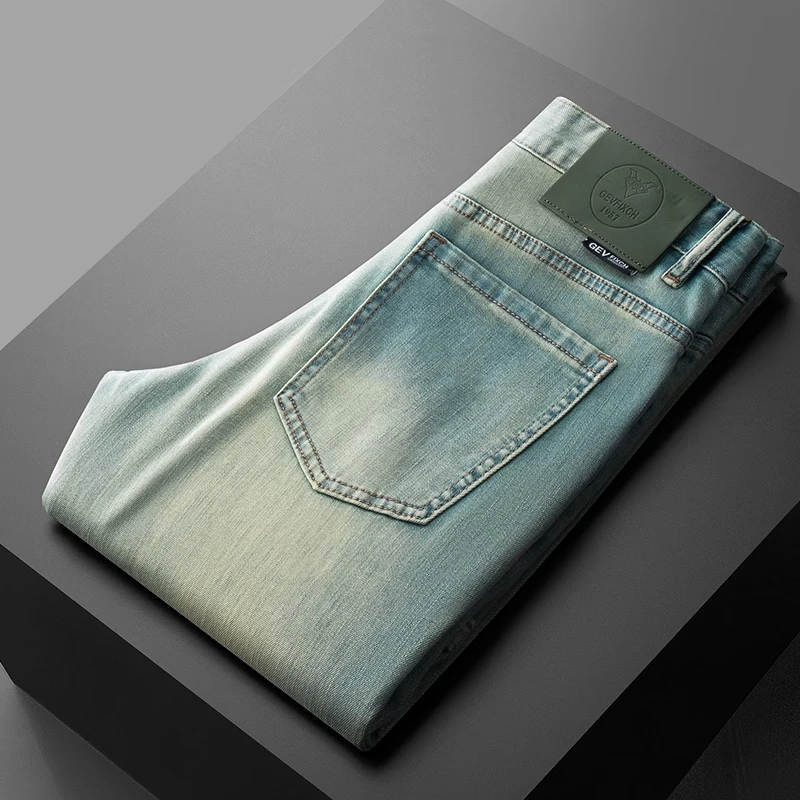 牛仔裤男夏季薄款2025新款弹力修身小脚高端潮流水洗复古浅色男款