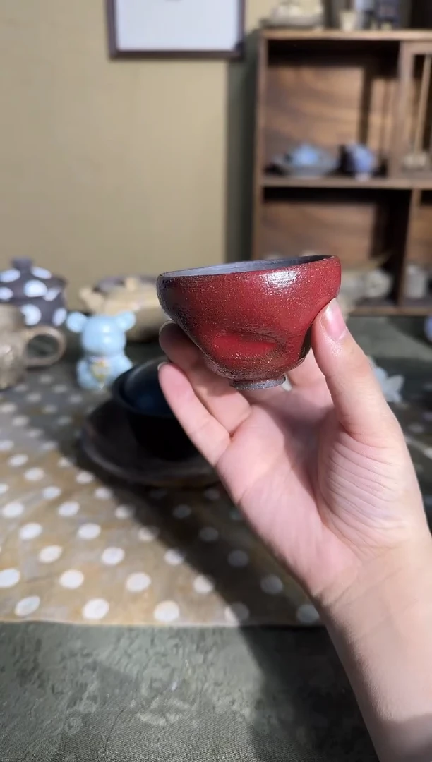 瓷片开播福利新品手作朱红杯