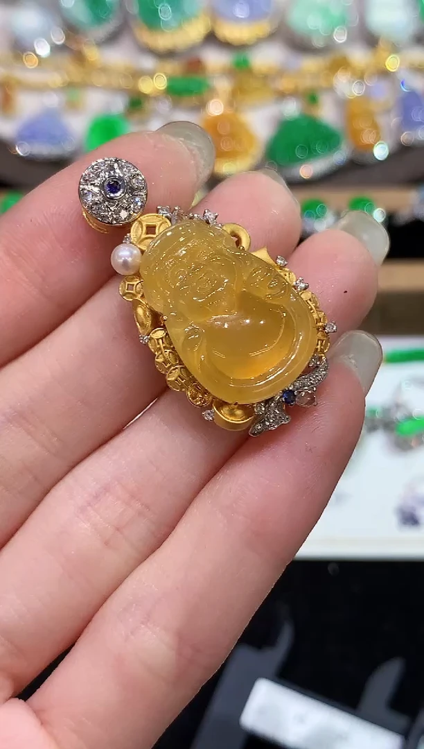 吊坠(不含链)18K金镶嵌翡翠多样性发其一