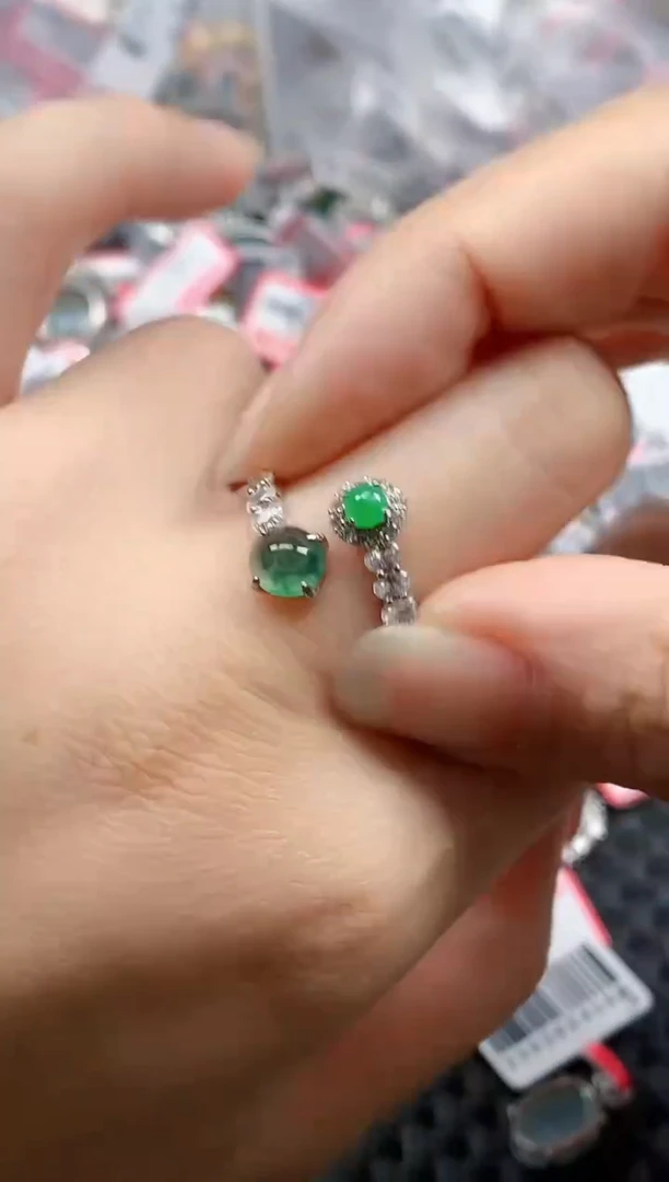 银S925镶嵌戒指翡翠天然A货缅甸翡翠