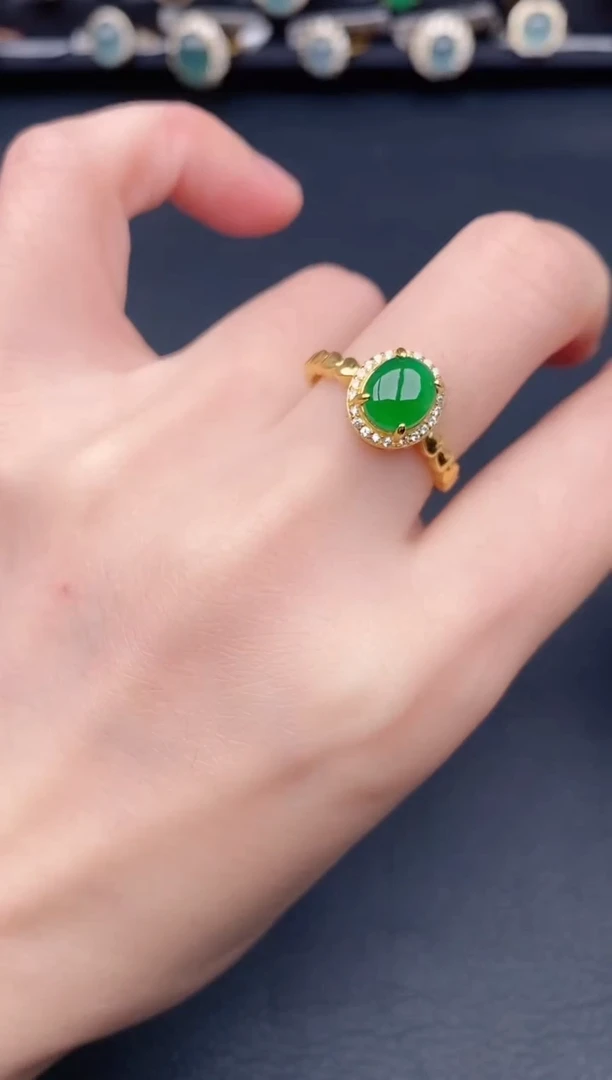 银S925镶嵌戒指翡翠天然a货翡翠23