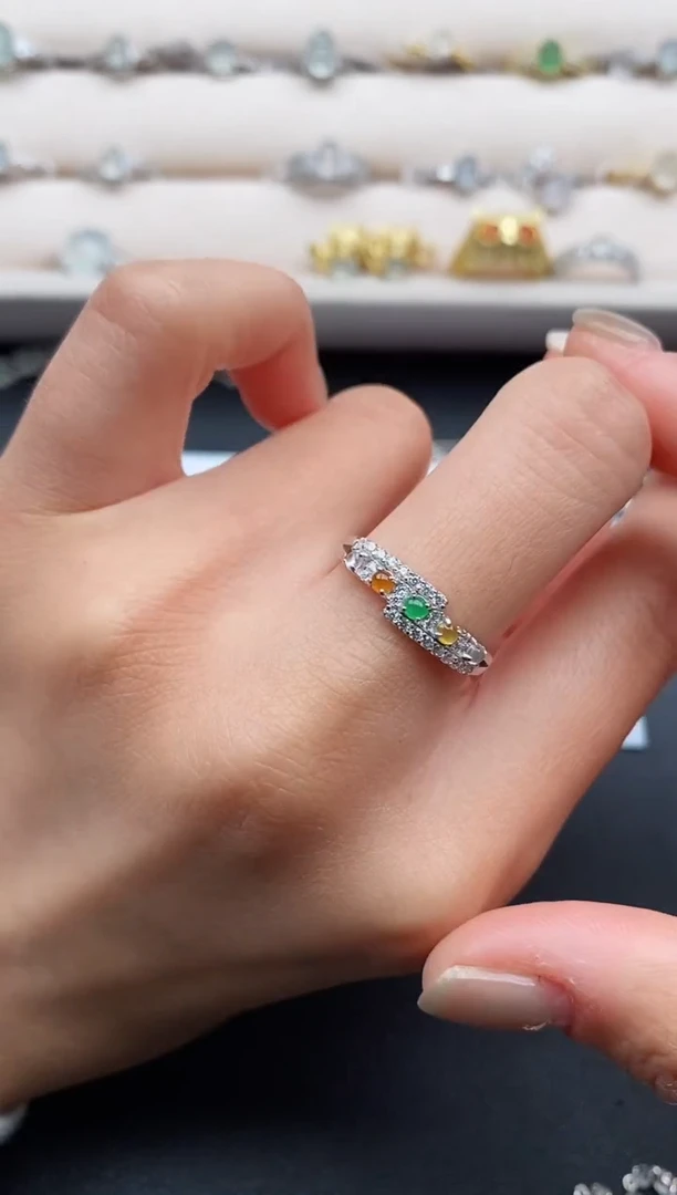 银S925镶嵌戒指翡翠2222222+5