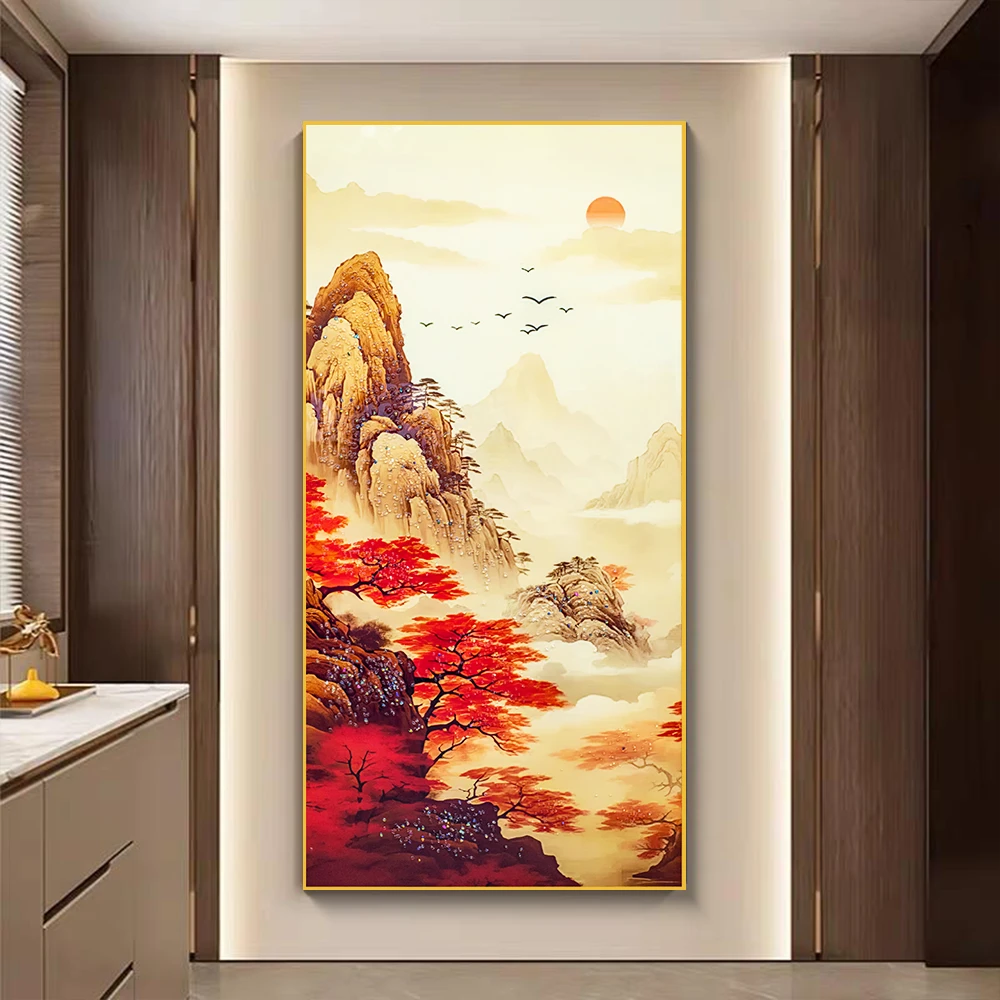 山水玄关装饰画中式山画靠山招财入户门正对墙挂画鸿运当头80160