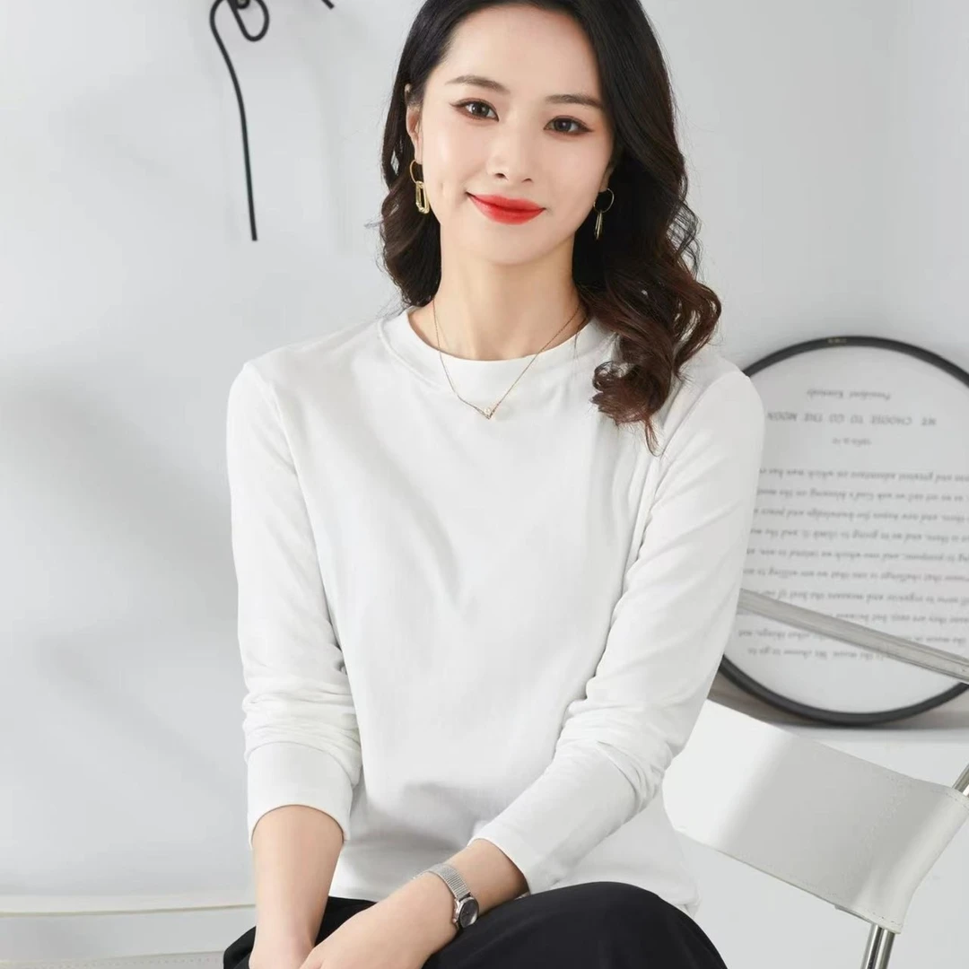 腾坊精品弹力棉长袖圆领纯色基础款时尚简约打底衫T恤上衣A806