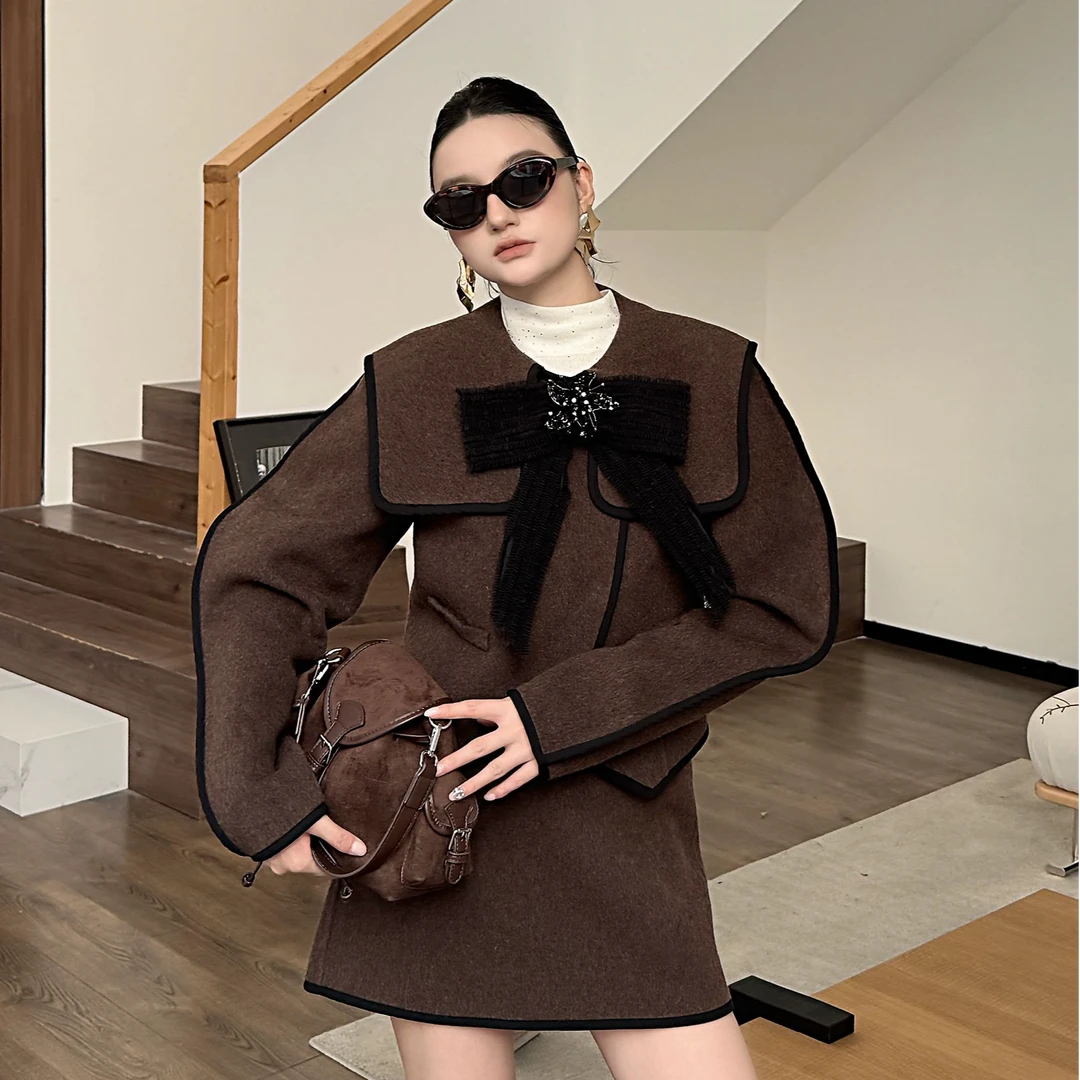 QIANJIE家｜独立原创小众设计师蝴蝶结元素双面呢套装55824&55825