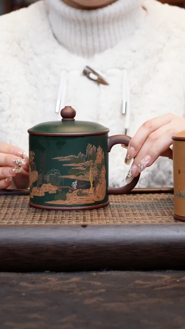 【闪购商品】紫砂茶杯墨绿春晓江南