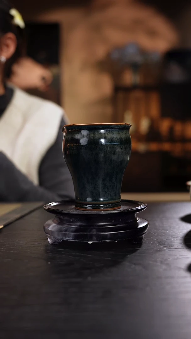 新品首发 气柴窑 水墨蓝 花口 公道杯