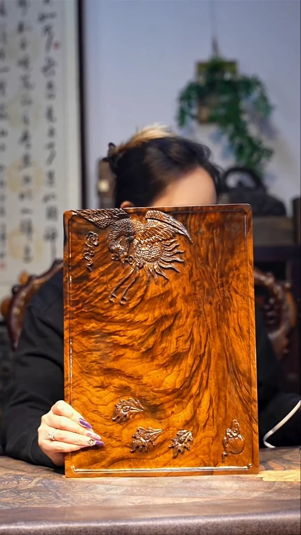 金丝楠【51】干泡茶盘 精品满花大凤尾 一木整雕凤凰茶盘