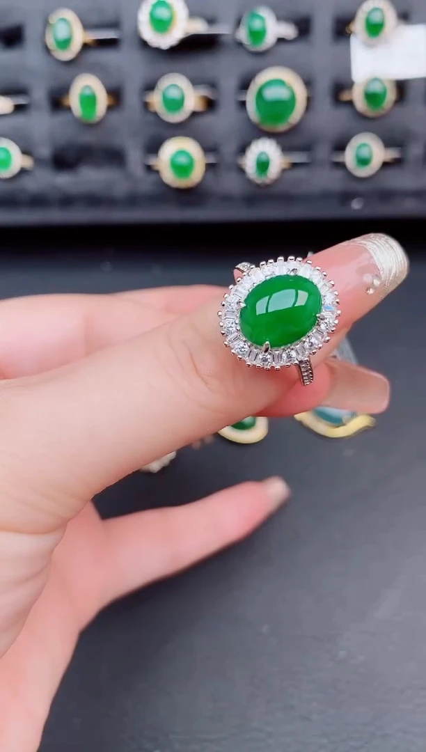 翡翠戒指银S925镶嵌天然a货翡翠289