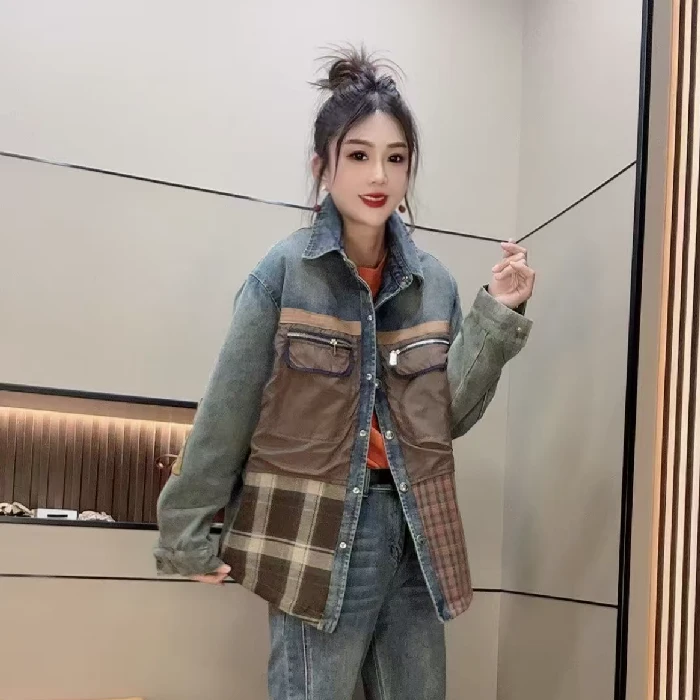 192#牛仔拼接薄棉外套(衣长75cm左右)