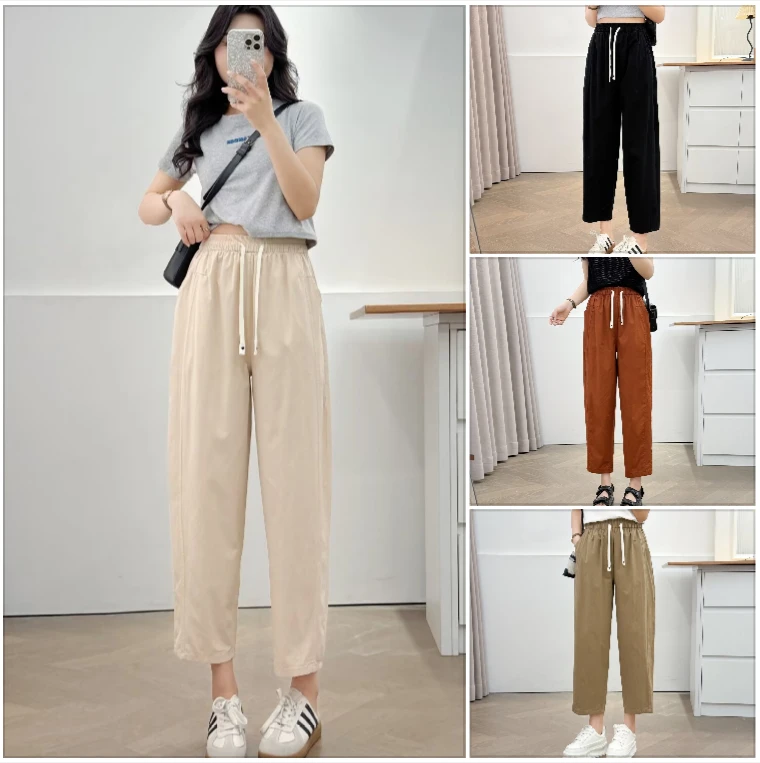 梨型身材微胖MM夏季水洗棉哈伦九分裤女大码遮肉显瘦萝卜裤休闲裤