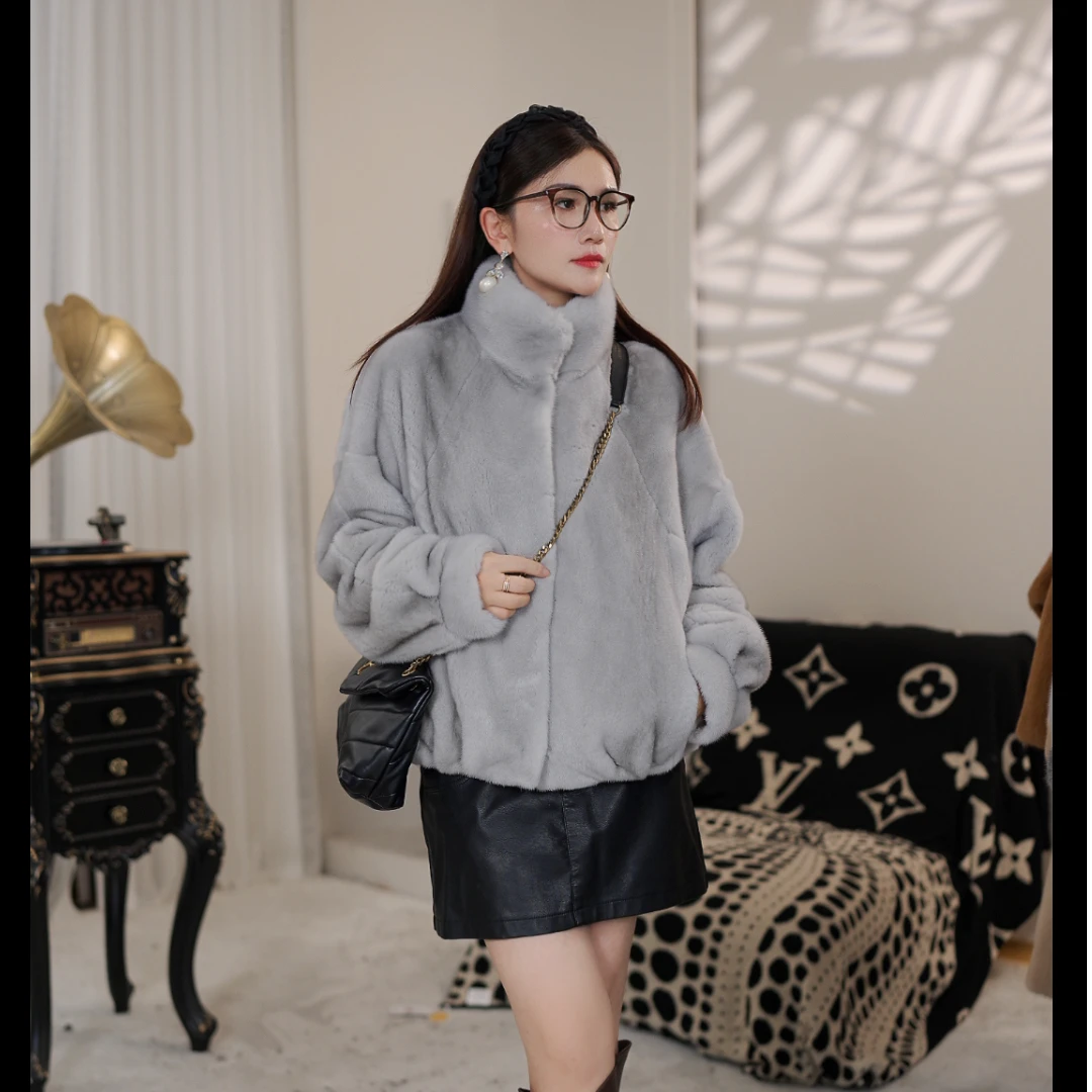 LENGFUREN/冷夫人新款进口紫金短二小母貂立翻领短款外套8193