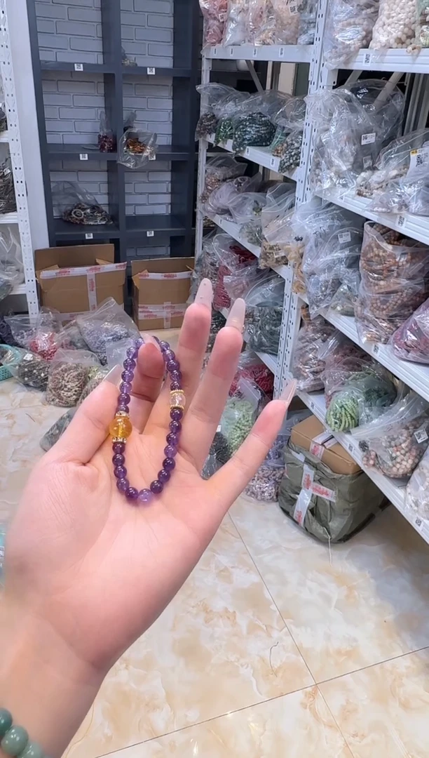 紫晶手链合金紫水晶圆珠念归期手串7mm