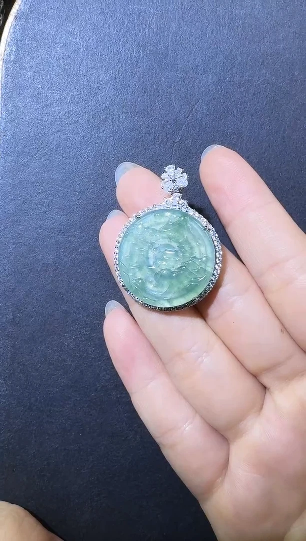 【闪购商品】翡翠吊坠(不含链)银S925镶嵌山水牌