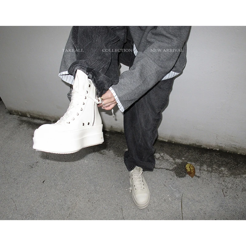 潮感厚底增高 四季可穿不累脚 高帮牛皮皮面靴 RS242009