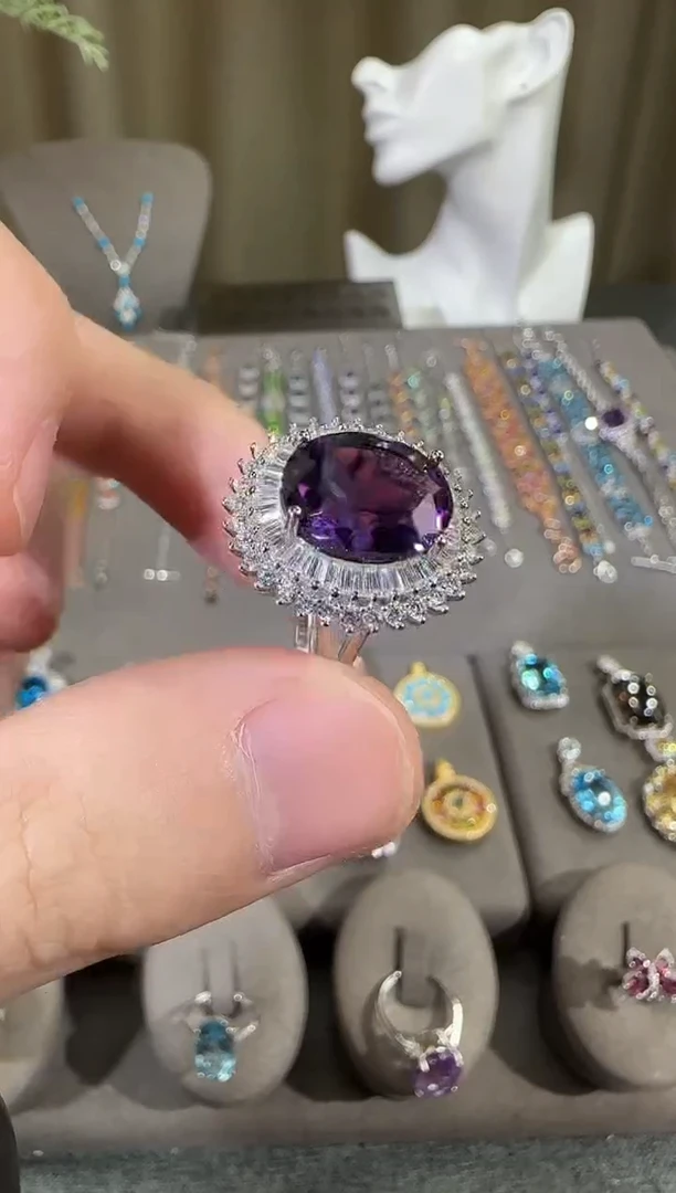 银S925镶嵌戒指紫晶12*10mm戒指蛋面设计款