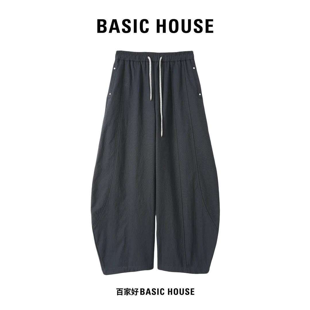 Basic House/百家好阔腿弯刀裤口袋休闲风森系抽绳美式轻熟风