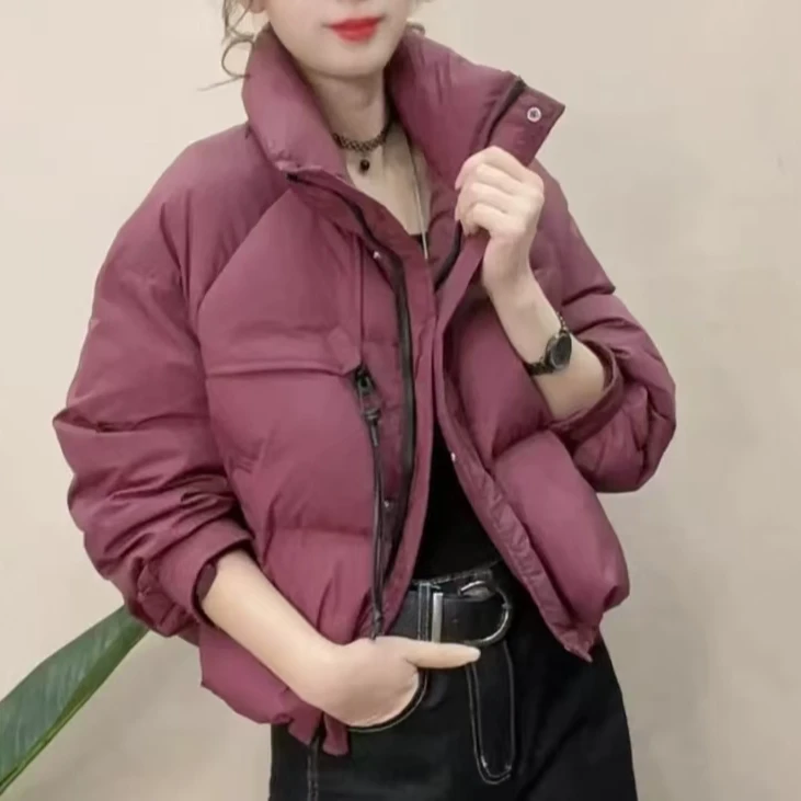 立领抽绳羽绒服女2025冬新款韩版时尚面包服保暖百搭短外套短款