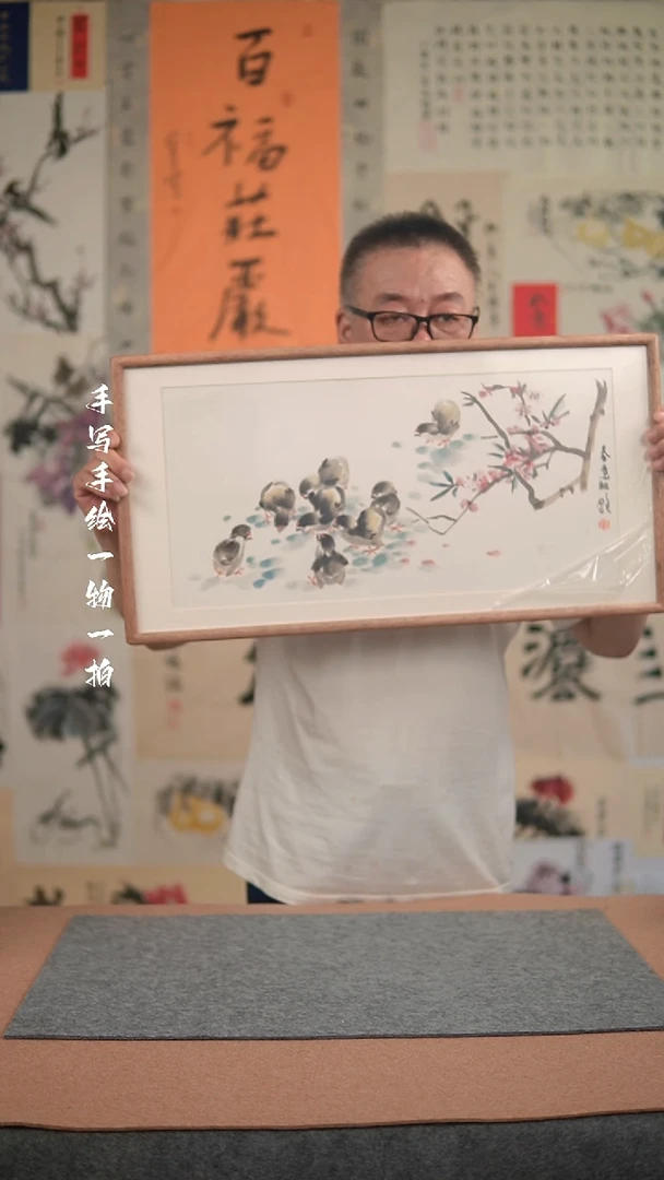 国画手绘-36*69实木框-山水