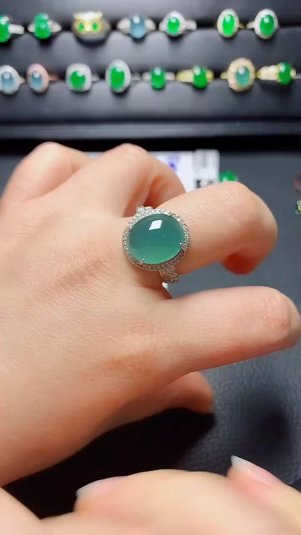 银S925镶嵌戒指翡翠天然翡翠A货s925银镶