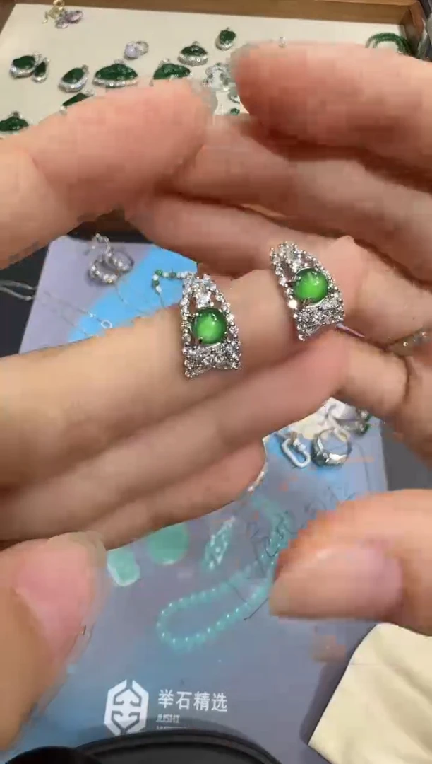 银S925镶嵌翡翠耳饰X1025-886-371