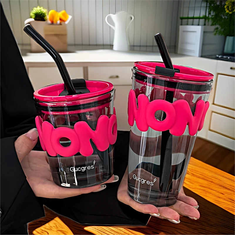 便携吸管杯ins风玻璃杯伴手礼杯子简约吸管杯网红可爱情侣家用杯