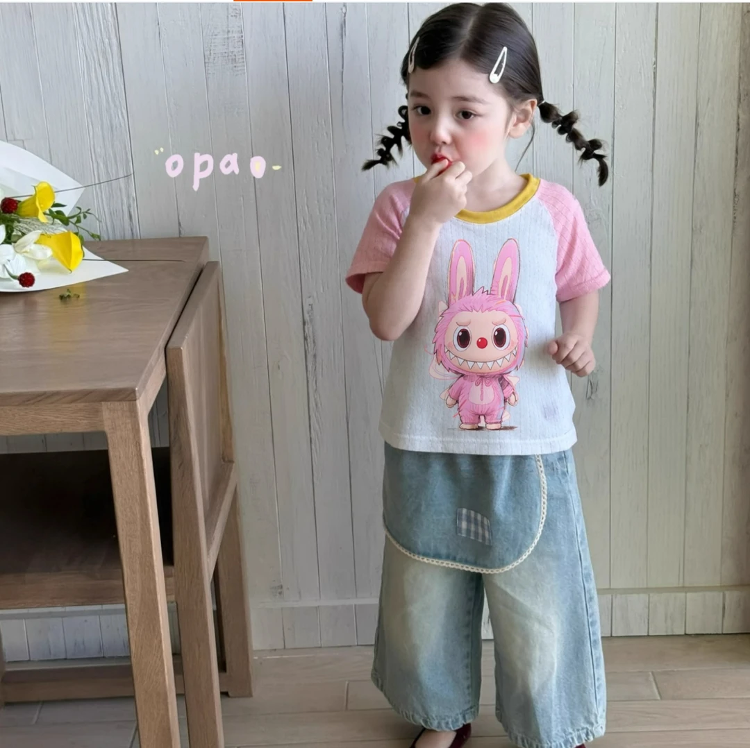 【自播】儿童洋气时尚夏季Labu纯棉短袖吸汗透气T恤元气少女粉半袖