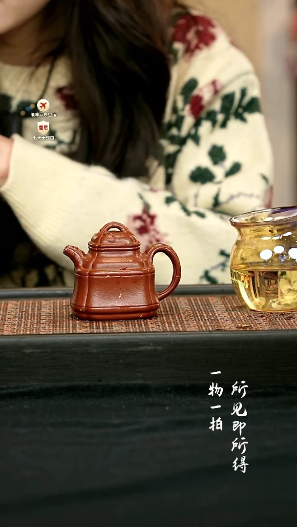 茶壶紫砂?****?全手描金四方抽角竹鼎壶 一物见春