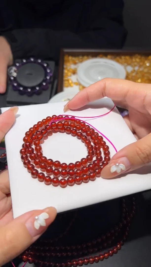 未镶嵌手链石榴石石榴石6mm三圈手串