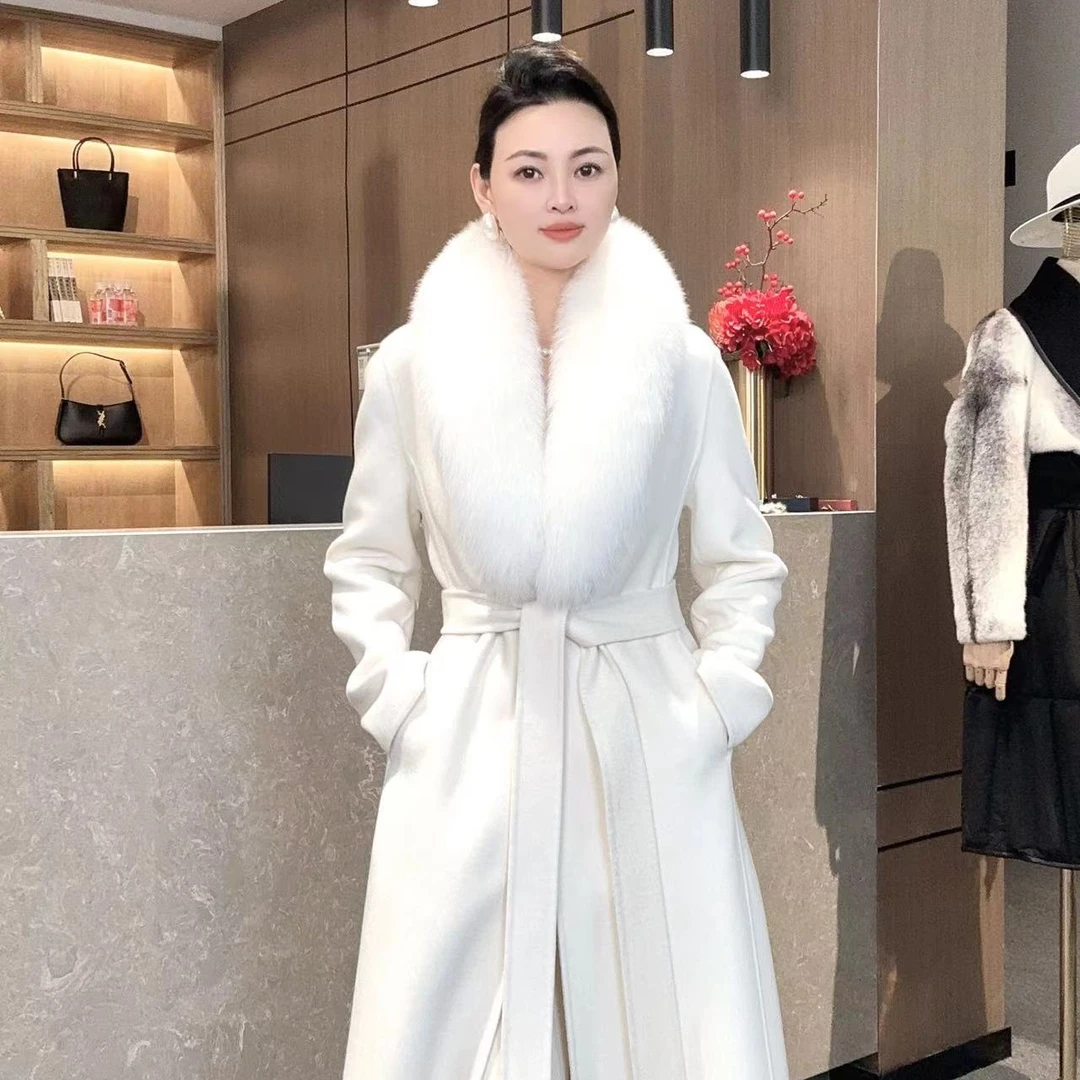 高奢气质时尚羊绒羊毛毛呢大衣秋冬修身长款外套-2129