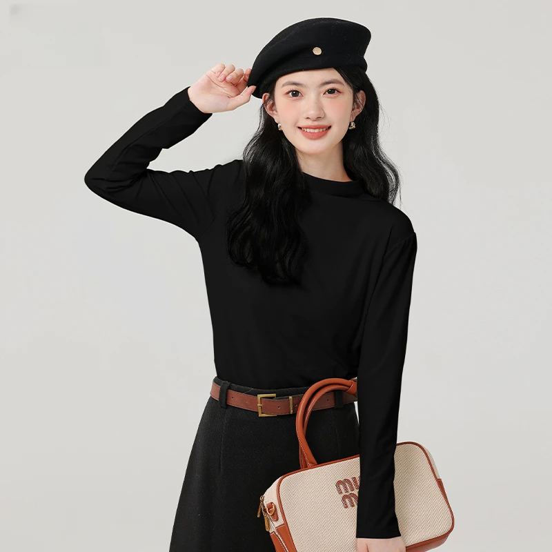 【薄绒款】半高领打底衫女冬季新款高级感内搭修身显瘦长袖t恤上衣