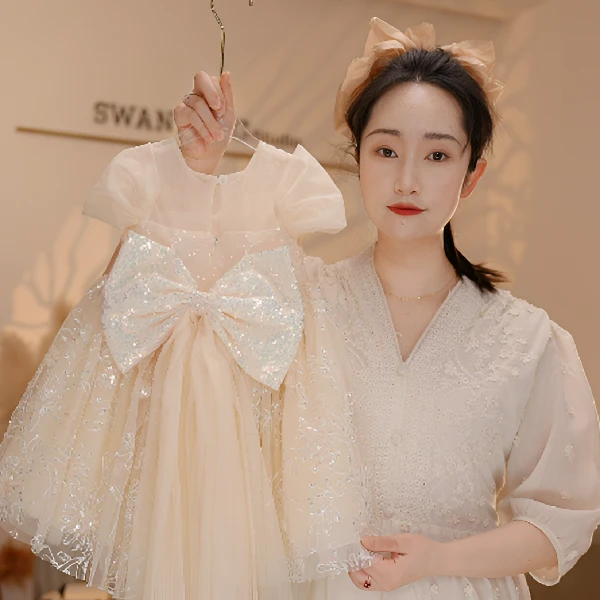 【Y.d3915】25夏季新款女童重工刺绣网纱公主裙女宝洋气复古连衣裙