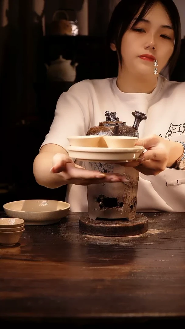 三个开片杯加开片壶承