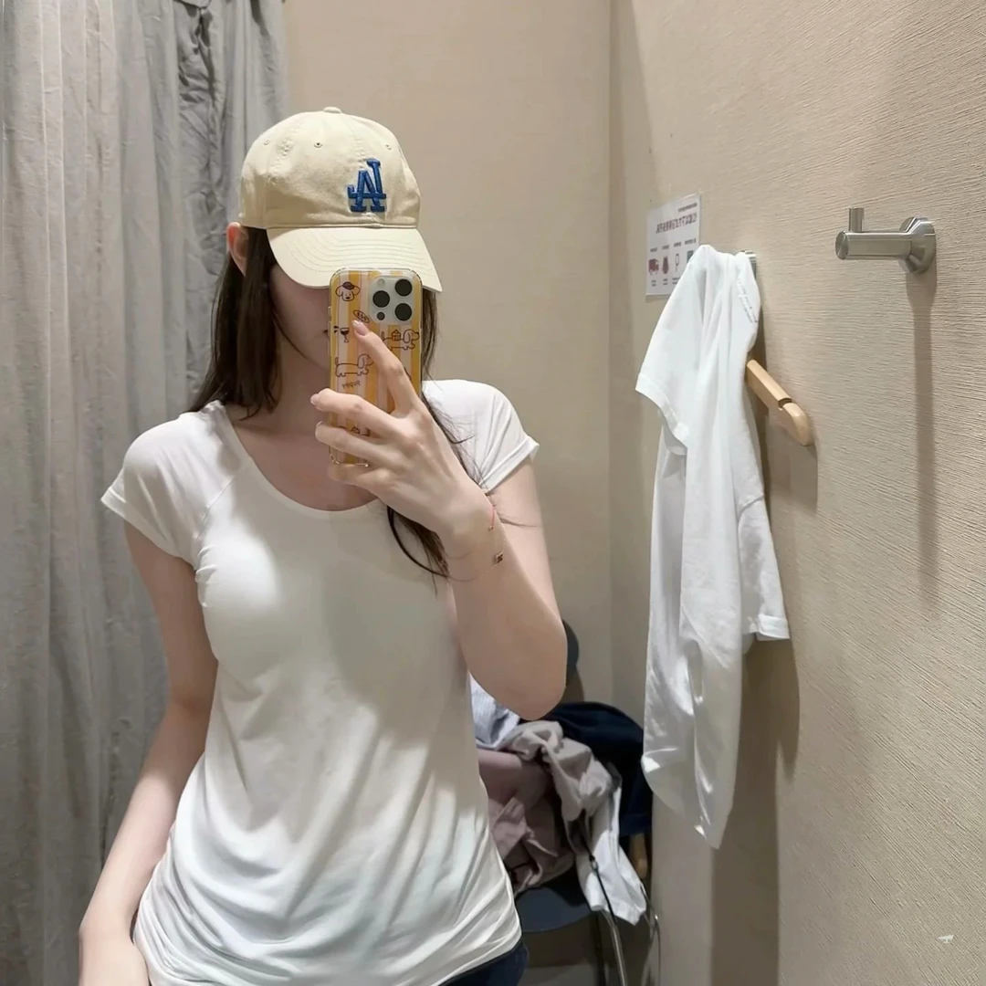 天丝u领凉感正肩短袖t恤女夏季内搭2025新款修身大领口上衣打底衫