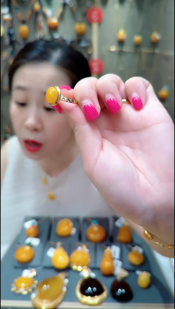 蜜蜡银S925镀金镶嵌戒指﹣B165蜜蜡戒指