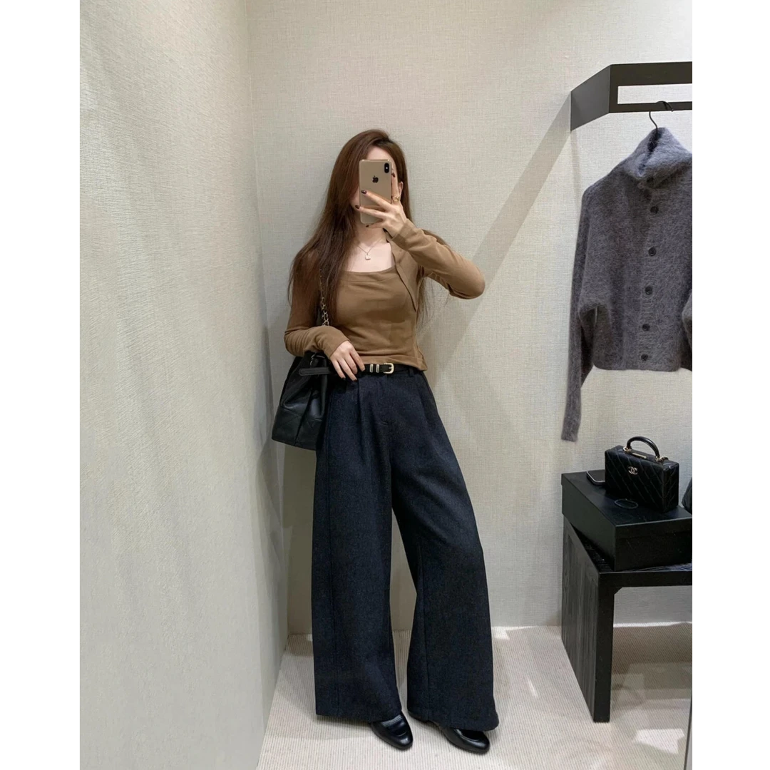 新款慵懒风套装女装冬季韩版气质德绒上衣搭配休闲裤两件套26440