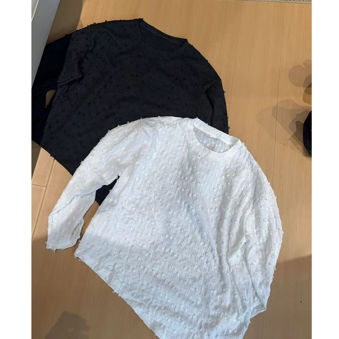 【文乐乐】秋季新款韩版洋气个性毛毛提花时尚休闲潮流百搭T恤6990