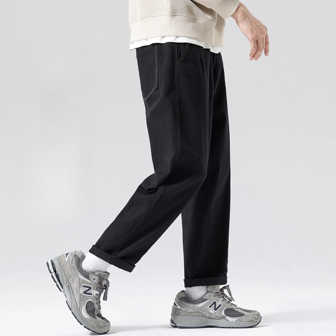 潮牌抗皱陆地棉秋季休闲裤子男士宽松百搭锥形黑色长裤
