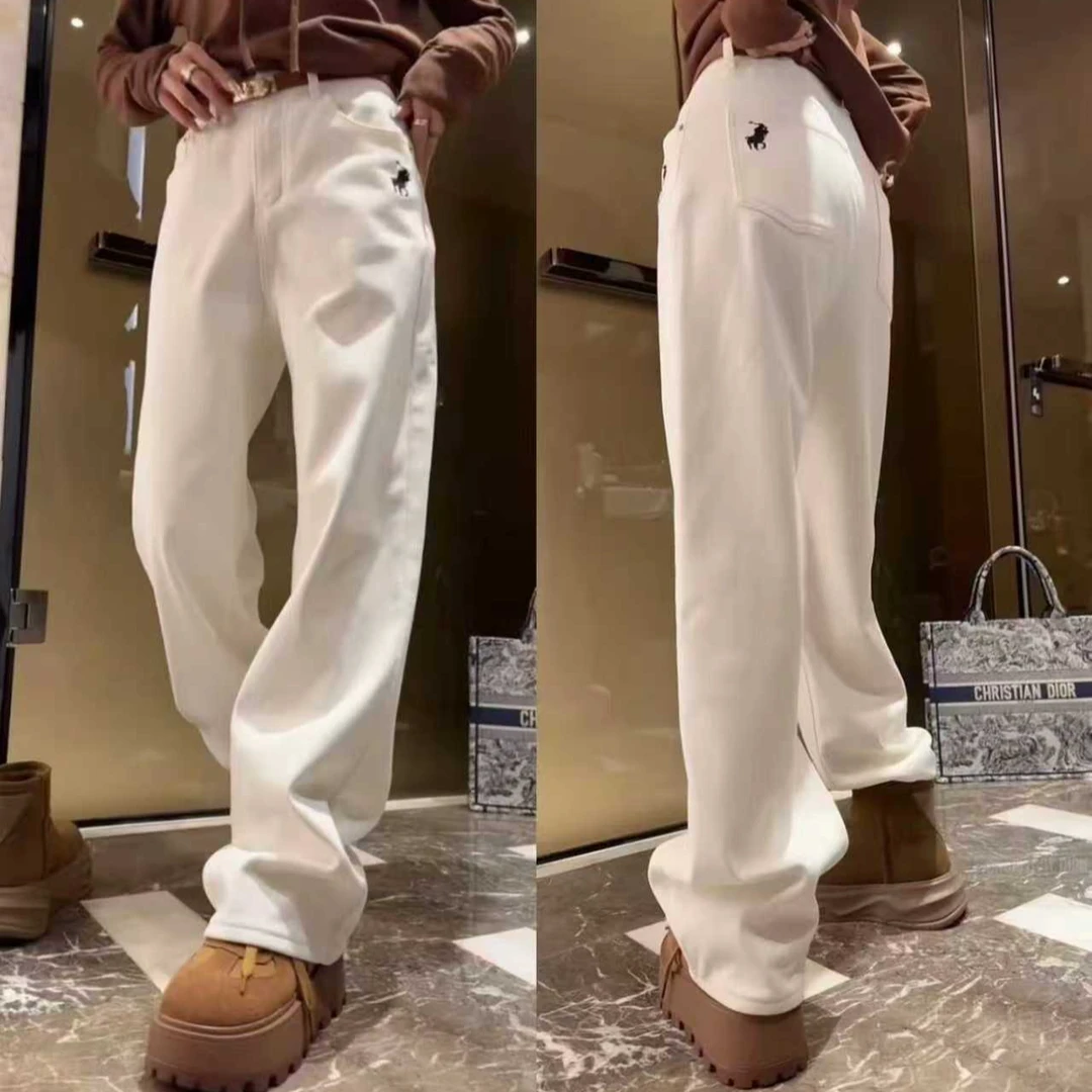 B3033冬季新款韩系百搭休闲时尚设计感刺绣高腰显瘦加绒牛仔裤女