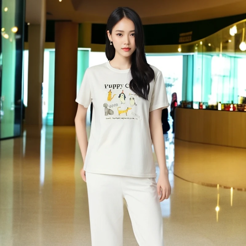 2025新款雪花棉吸汗圆领百搭休闲时尚T恤宽松印花常规夏季短袖