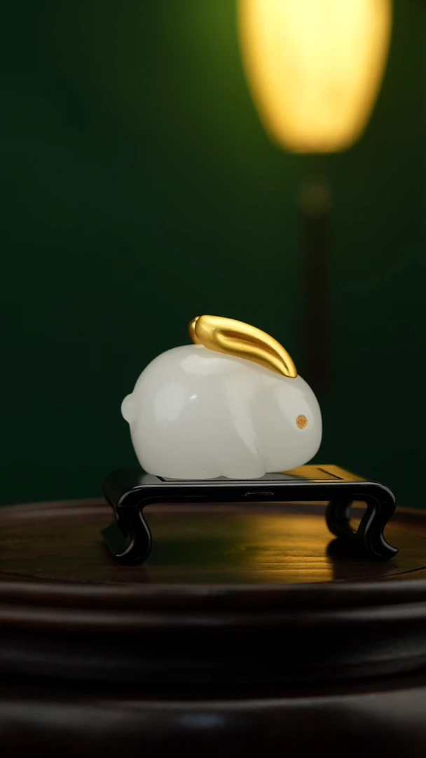 玉【玉兔呈祥】天然玉石摆件