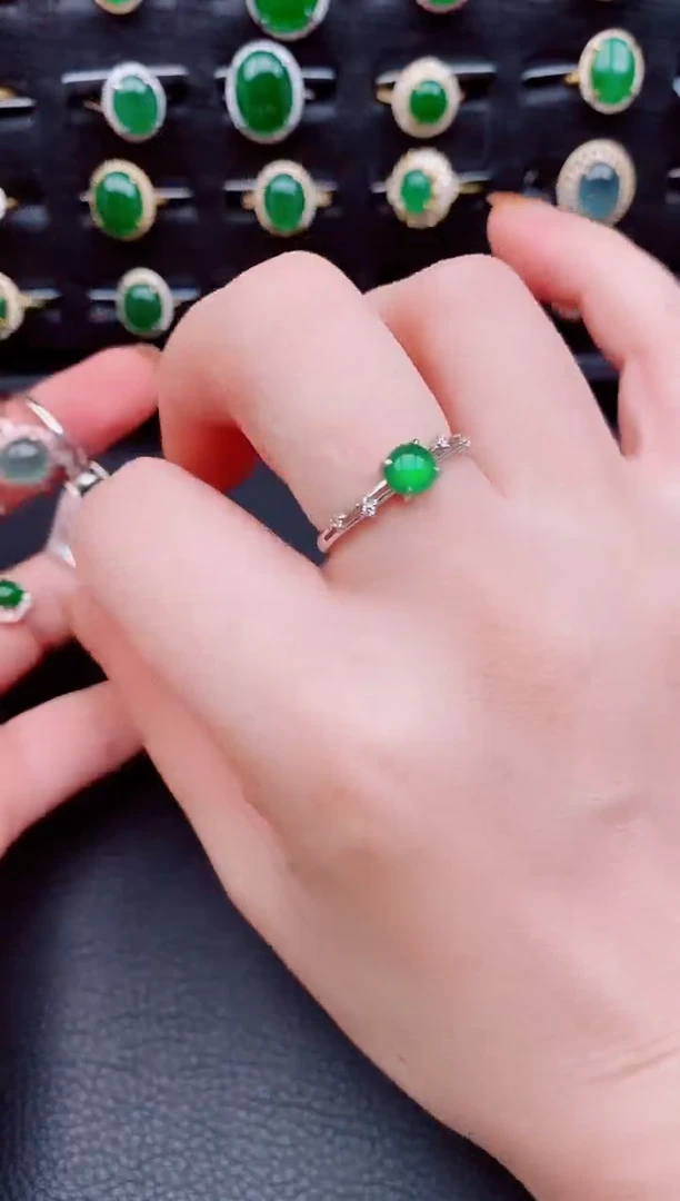 【闪购商品】翡翠戒指银S925镶嵌天然a货翡翠7