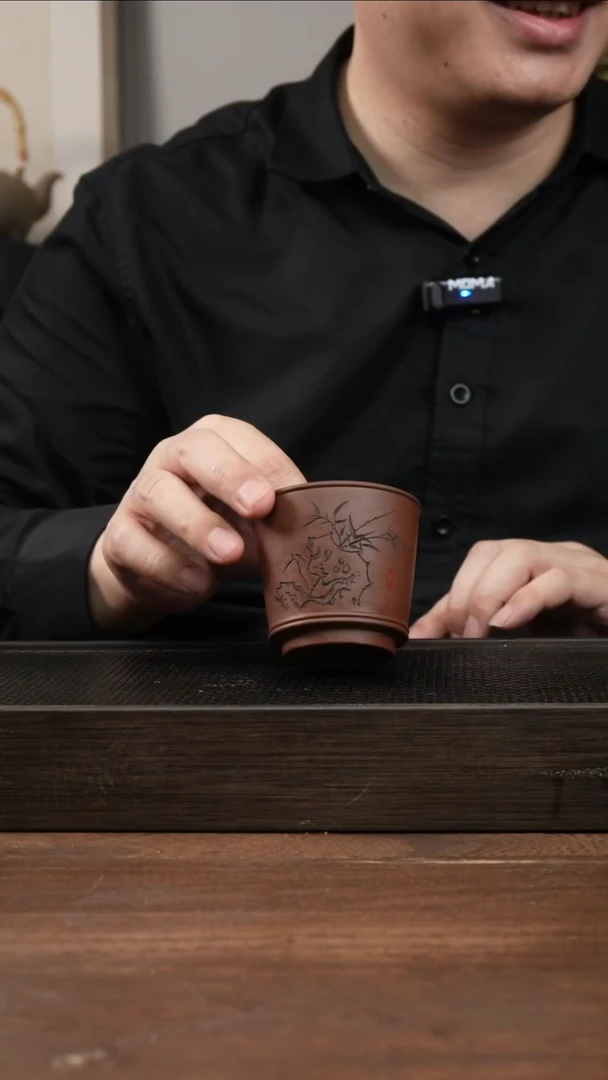 茶杯紫砂紫泥竹子刻绘 新款主人杯！