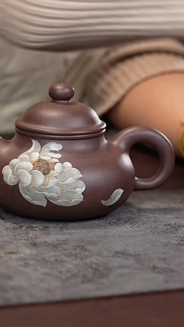 茶杯紫泥天青荷花壶00