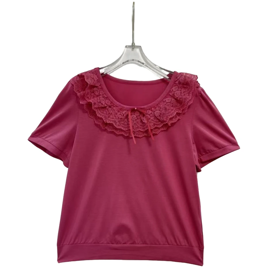 桐然精选660#夏季新款时尚休闲荷叶边减龄淑女修身显瘦短袖上衣