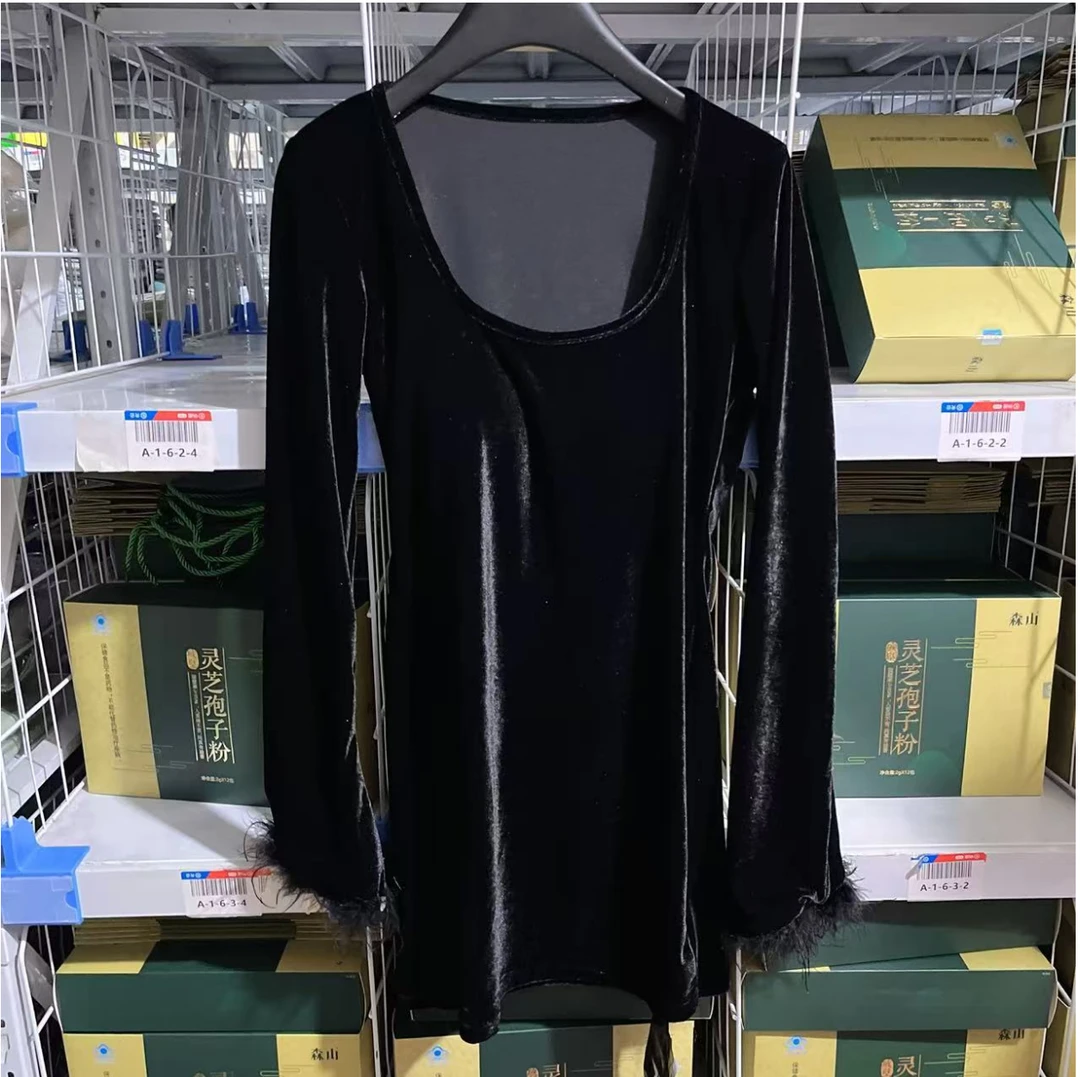 533176 设计感拼接毛毛修身连衣裙内搭打底裙蕾丝 DD/112 Z888