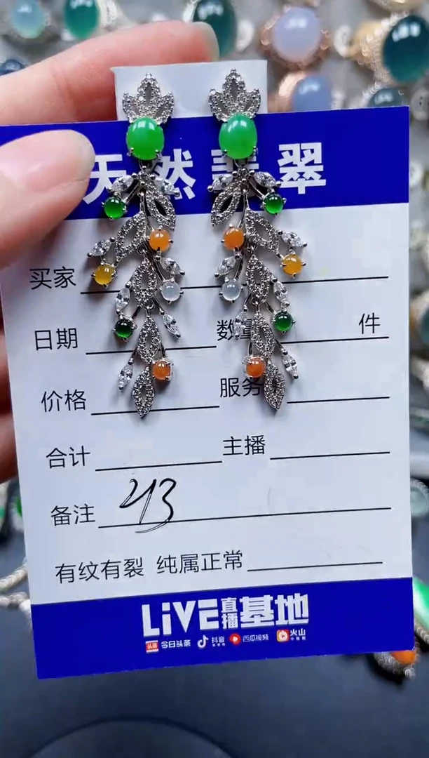 银S925镶嵌翡翠耳饰213