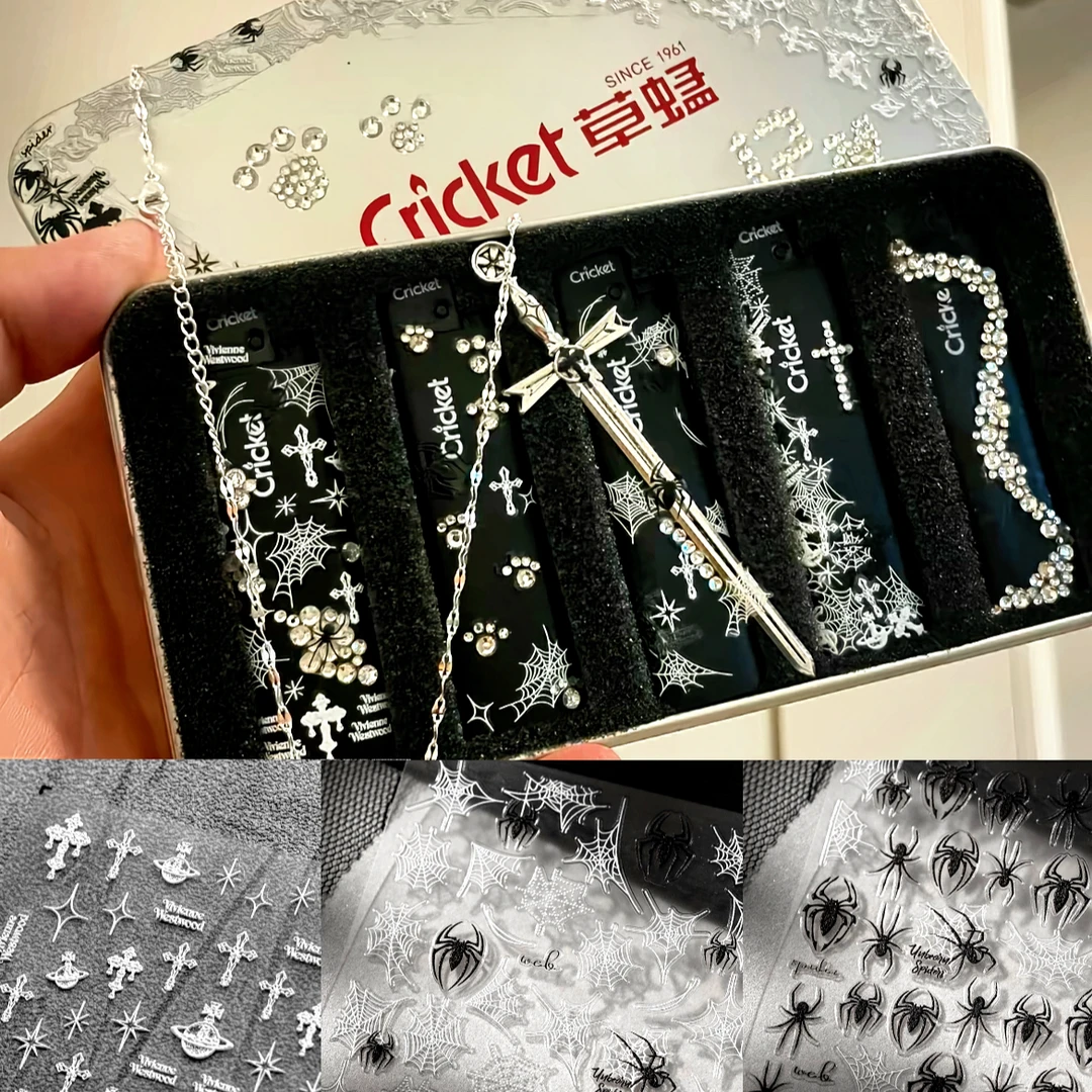 草蜢打火机diy贴纸复古欧美土星蜘蛛网十字架防水背胶浮雕贴纸diy